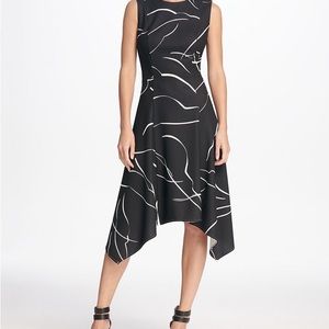 DKNY Sleeveless Black Dress with White Abstract Print